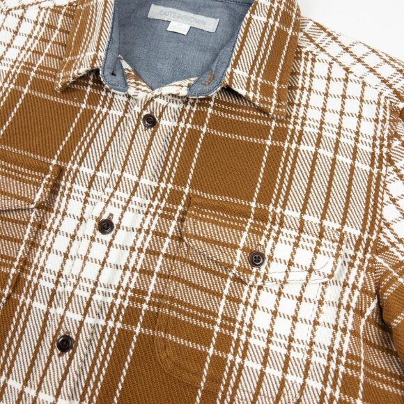 Outerknown Blanket Shirt Men's Small Heavyweight Flannel Orange Plaid Button-Up - Picture 6 of 14